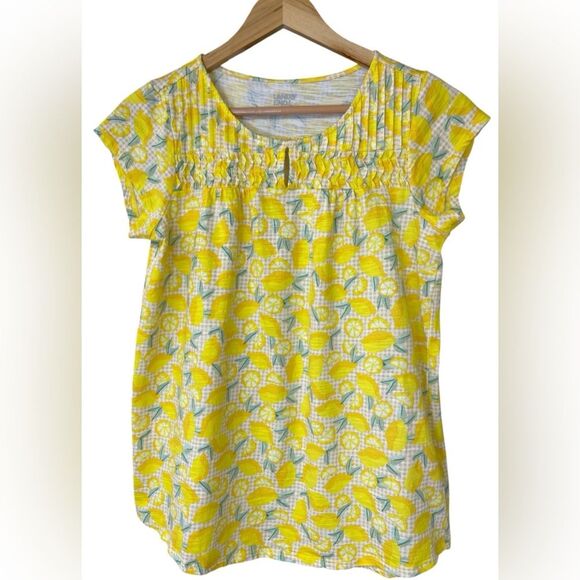 Lands End Yellow and White Lemons Cap Sleeve Top Size Medium - Picture 1 of 7